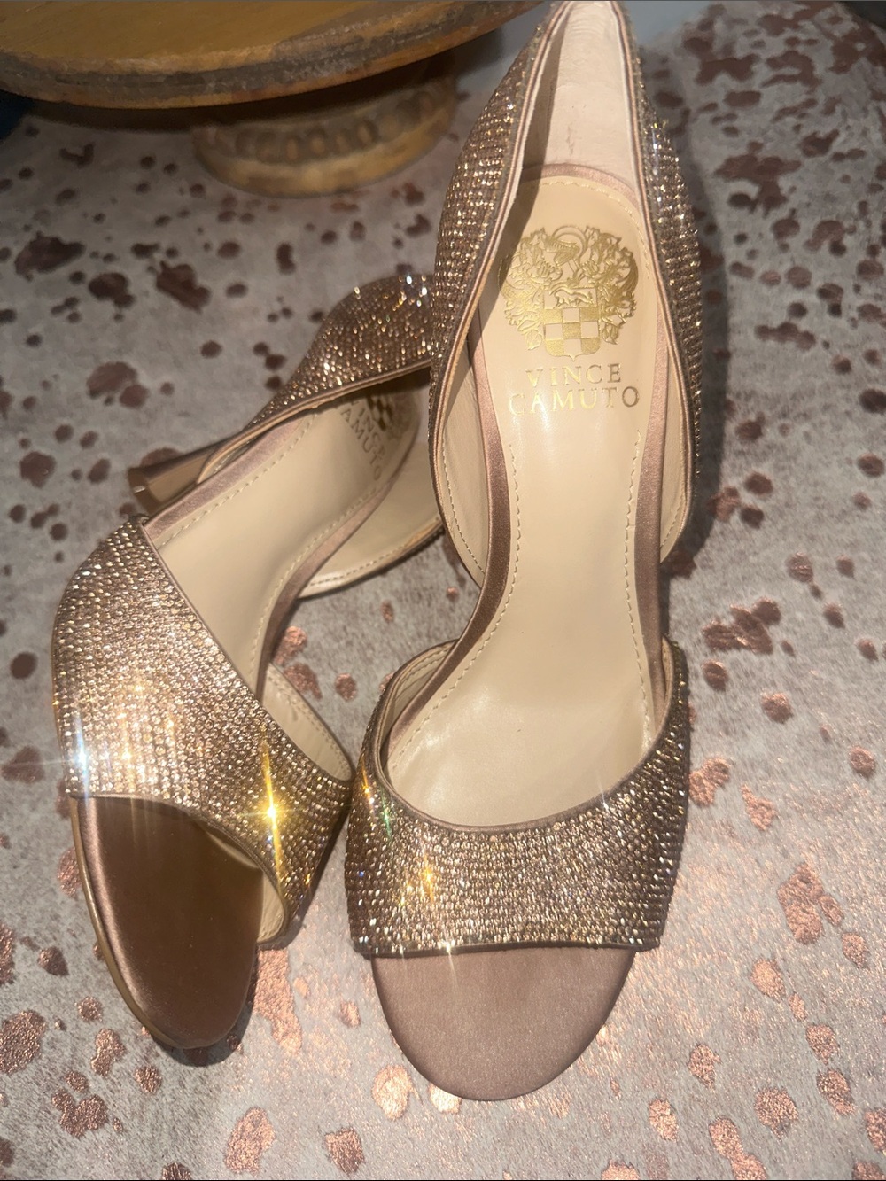 NWOT Vince Camuto Rose Gold Crystal Open-Toe Heels - Picture 8 of 8